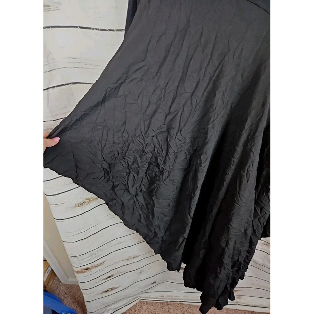 Comfy USA Black Lantern Midi Dress L Lagenlook Crinkle Mixed Media Womens